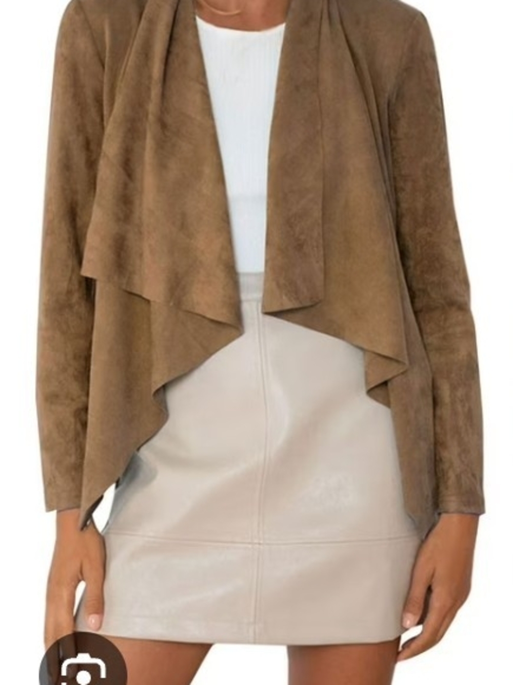 SHEIN Draped Suede-Look Open Front Jacket — Brown